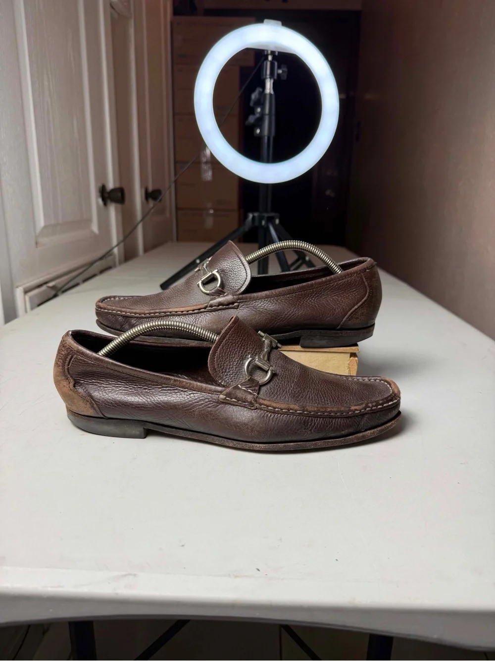 FERRAGAMO Men's Grandioso Grained Calfskin Gancini Loafer Sz 10